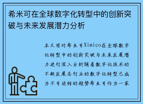希米可在全球数字化转型中的创新突破与未来发展潜力分析